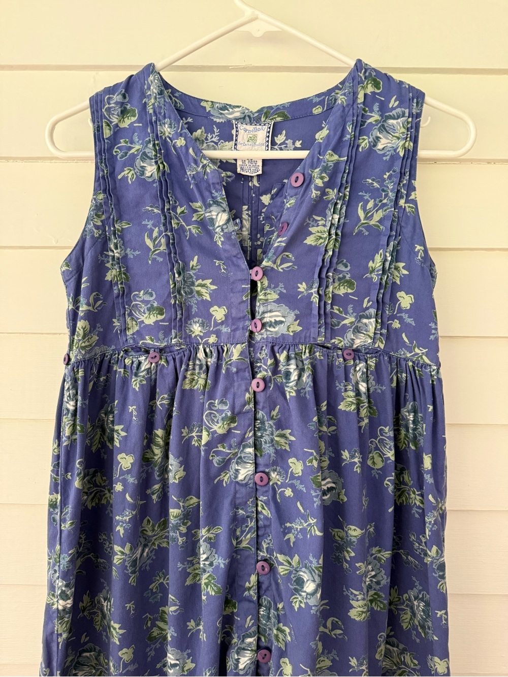 Vintage Cornelloki Floral Cotton Dress XS Blue Cottagecore Button Front - Picture 4 of 7